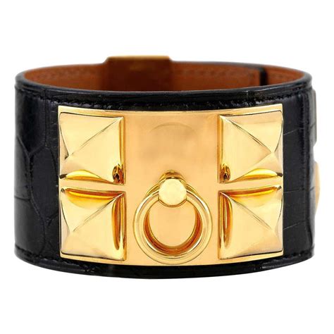 hermes black leather bracelet.